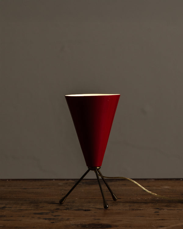 Mid Century Conical Red Tripod Lamp, Italy, 1950's