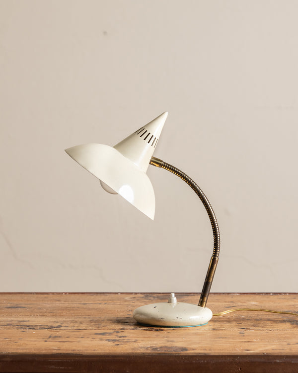 Mid Century Cream Enamel Pointy Desk Lamp, Italy, 1950's