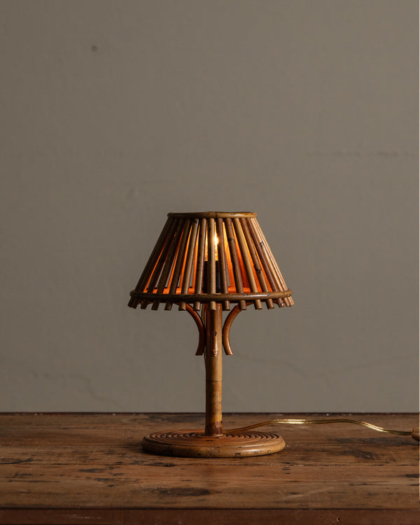 Petite Bamboo Reed Table Lamp, Manner of Louis Sognot, France, 1950's