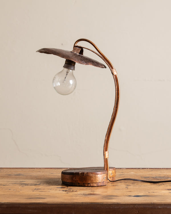 Handmade Copper & Wood Table Lamp, France, 1970's