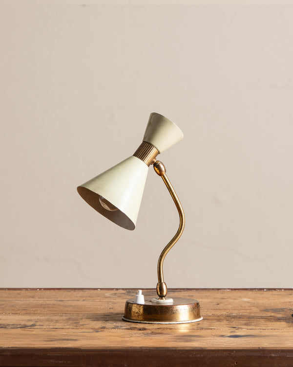 Mid Century Ivory & Brass Diablo Desk Lamp, Italy, 1950's