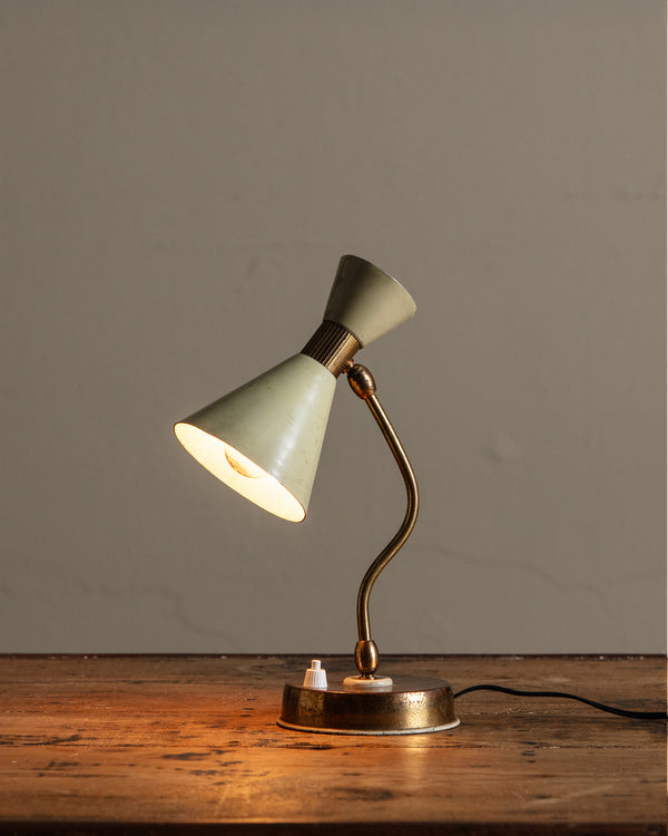 Mid Century Ivory & Brass Diablo Desk Lamp, Italy, 1950's