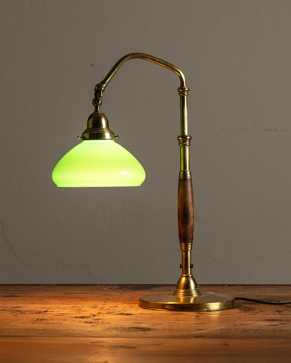 Brass & Green Glass Minsterial Lamp, Italy, 1920's