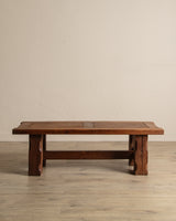 Brutalist Notched Oak Coffee Table w/ Stretcher, Belgium, 1960's