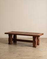 Brutalist Notched Oak Coffee Table w/ Stretcher, Belgium, 1960's