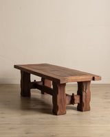 Brutalist Notched Oak Coffee Table w/ Stretcher, Belgium, 1960's