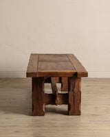 Brutalist Notched Oak Coffee Table w/ Stretcher, Belgium, 1960's