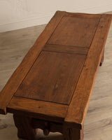Brutalist Notched Oak Coffee Table w/ Stretcher, Belgium, 1960's