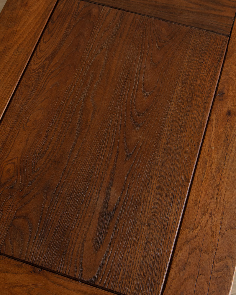 Brutalist Notched Oak Coffee Table w/ Stretcher, Belgium, 1960's