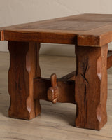 Brutalist Notched Oak Coffee Table w/ Stretcher, Belgium, 1960's