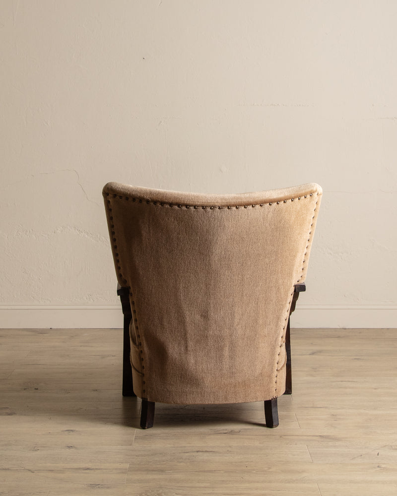 Art Deco Carved Wood & Mohair Lounge Chair, Denmark, 1940's