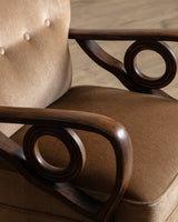 Art Deco Carved Wood & Mohair Lounge Chair, Denmark, 1940's