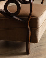 Art Deco Carved Wood & Mohair Lounge Chair, Denmark, 1940's