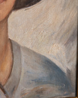 Portrait of Woman in Hat Oil Painting, France, 1950's