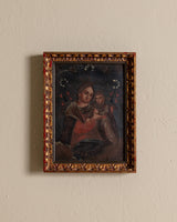 19th Century Retablo Madonna & Child Painting on Tin, Mexico
