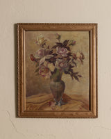 Romantic Vase of Roses Still Life Oil Painting, Spain, 1930's