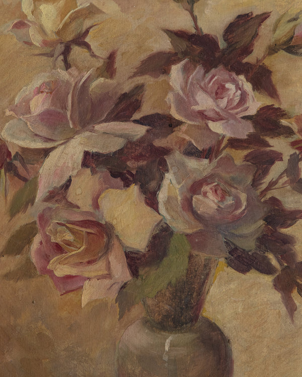 Romantic Vase of Roses Still Life Oil Painting, Spain, 1930's