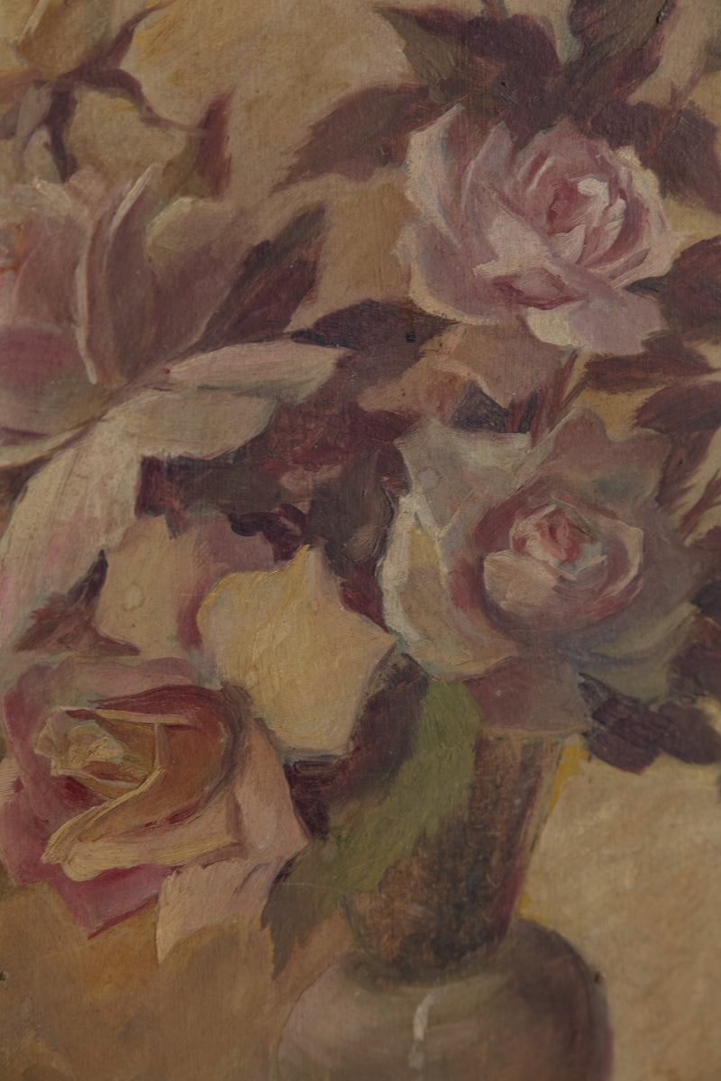 Romantic Vase of Roses Still Life Oil Painting, Spain, 1930's