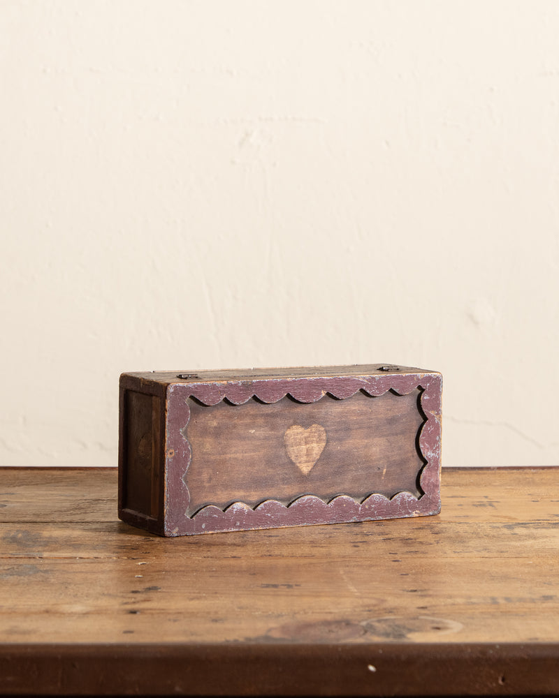Folk Art Scallop Wood Box w/ Signature