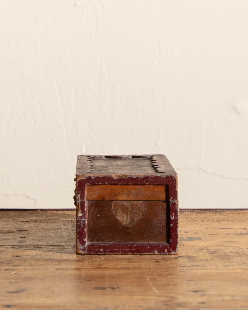 Folk Art Scallop Wood Box w/ Signature