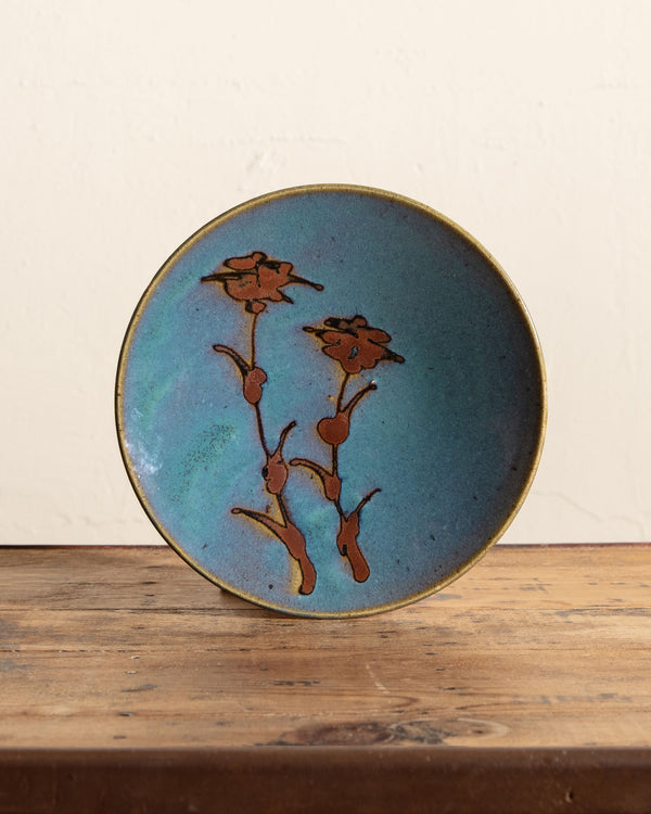 Studio Pottery Footed Blue Floral Plate