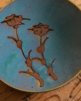 Studio Pottery Footed Blue Floral Plate