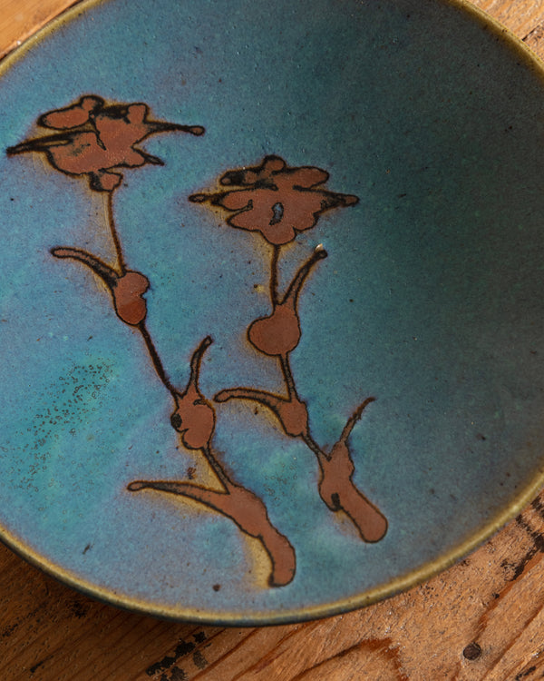 Studio Pottery Footed Blue Floral Plate