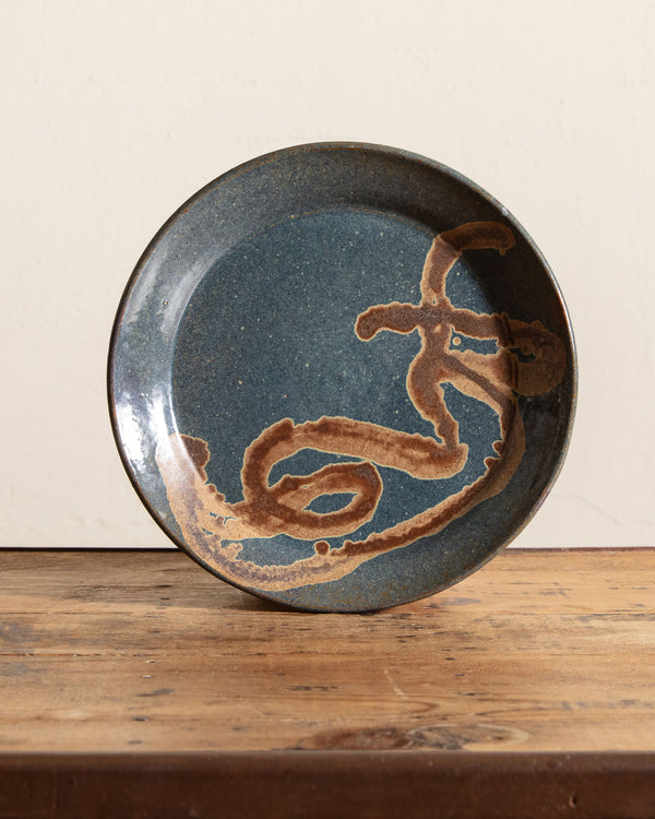 Round Abstract Studio Pottery Plate, Signed