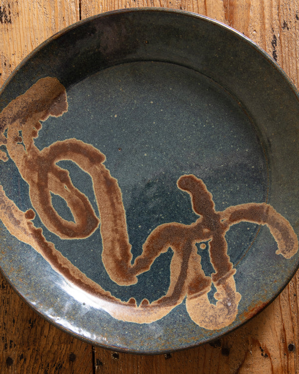 Round Abstract Studio Pottery Plate, Signed