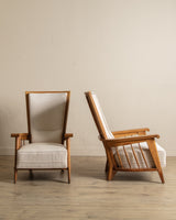 Oak High Back Armchairs, Manner of Jacques Adnet, France, 1940's (2 available)