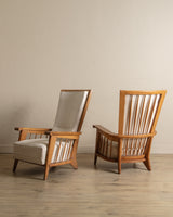 Oak High Back Armchairs, Manner of Jacques Adnet, France, 1940's (2 available)