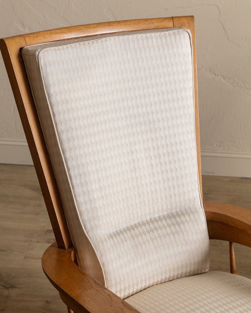 Oak High Back Armchairs, Manner of Jacques Adnet, France, 1940's (2 available)