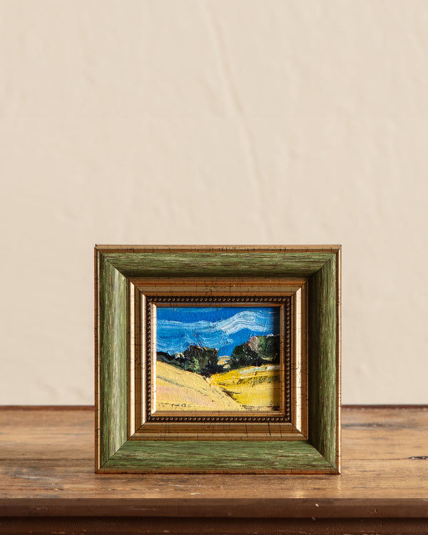 Tiny Countryside Oil Painting in Green Frame