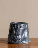 Textured Obsidian Studio Pottery Planter w/ Drain Hole - Lone Fox
