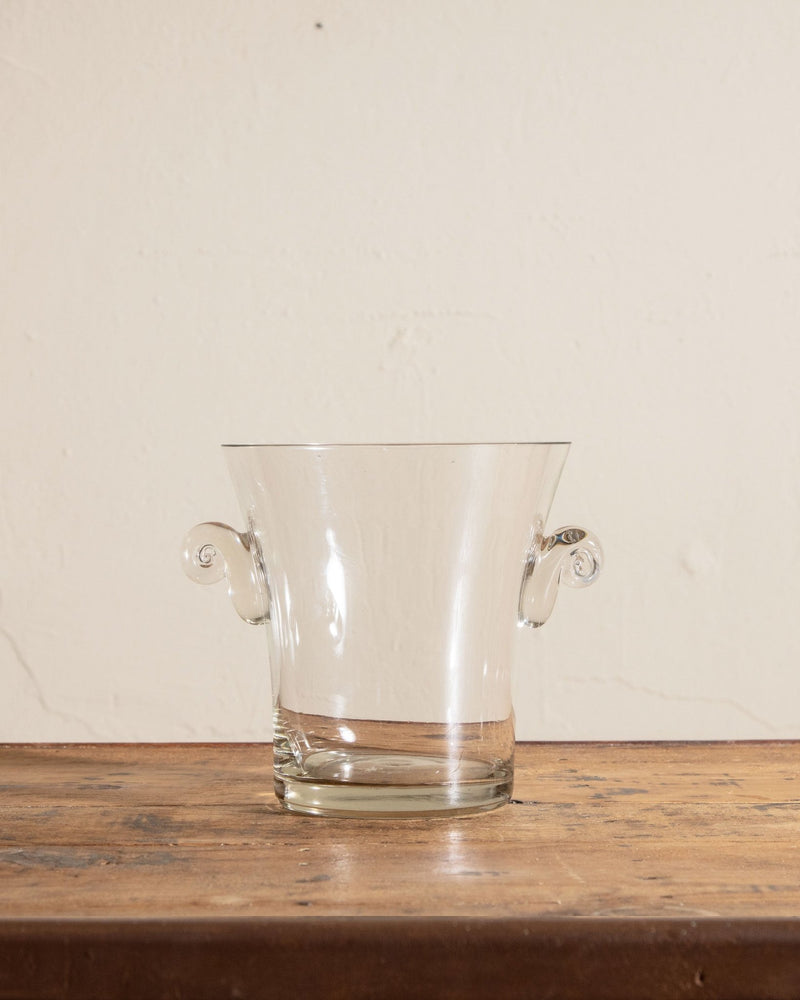 Tiffany & Co. Clear Glass Ice Bucket with Scroll Handles, 1990's - Lone Fox