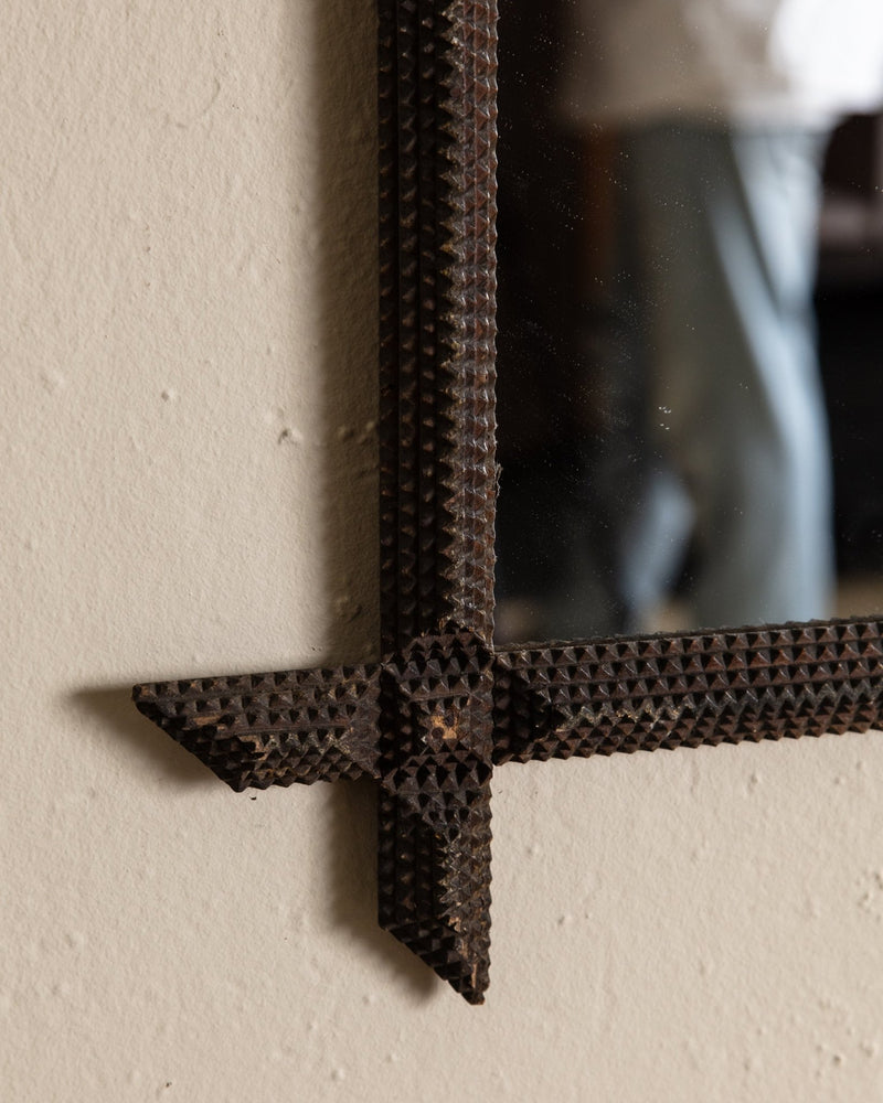 Tramp Art Angled Cross Corner Mirror, 19th Century - Lone Fox