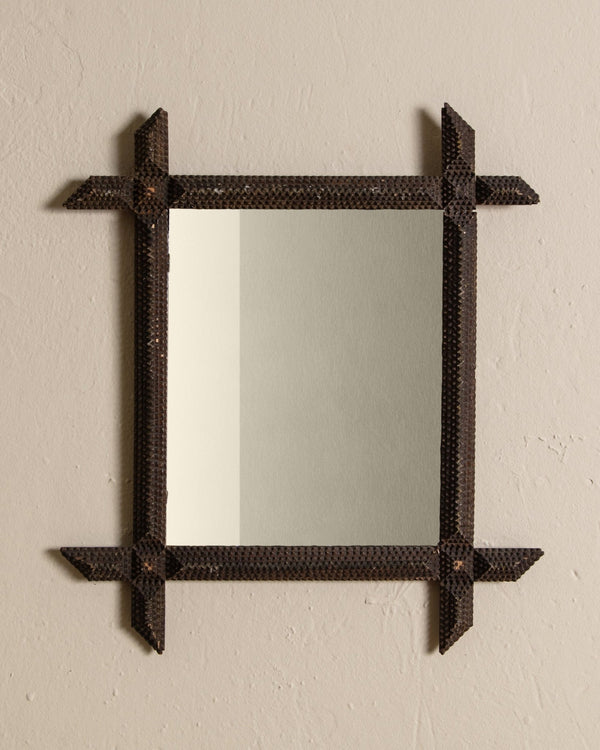 Tramp Art Angled Cross Corner Mirror, 19th Century - Lone Fox
