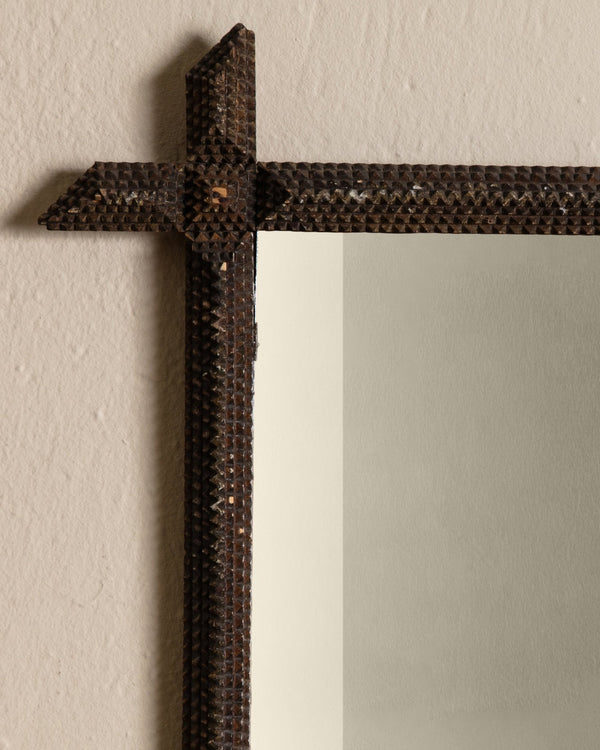 Tramp Art Angled Cross Corner Mirror, 19th Century - Lone Fox