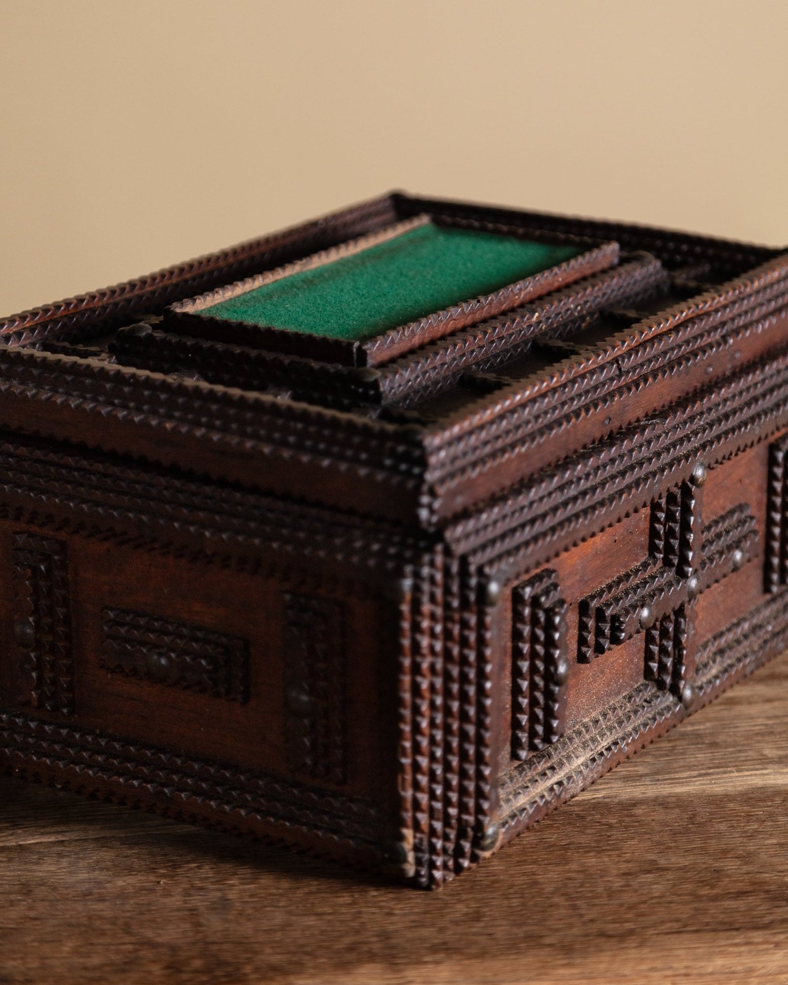 Tramp Art Box with Green Felt, American, 1910's – Lone Fox