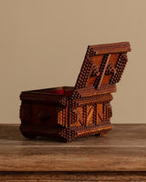 Tramp Art Box with Red Fabric Lining, United States, Early 20th Century - Lone Fox