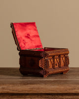 Tramp Art Box with Red Fabric Lining, United States, Early 20th Century - Lone Fox