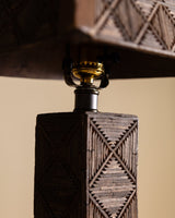 Tramp Art Dark Wood Matchstick Table Lamp, America, Early 20th Century - Lone Fox