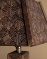 Tramp Art Dark Wood Matchstick Table Lamp, America, Early 20th Century - Lone Fox