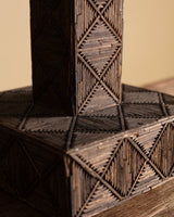 Tramp Art Dark Wood Matchstick Table Lamp, America, Early 20th Century - Lone Fox