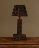 Tramp Art Dark Wood Matchstick Table Lamp, America, Early 20th Century - Lone Fox
