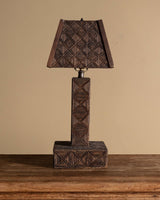 Tramp Art Dark Wood Matchstick Table Lamp, America, Early 20th Century - Lone Fox