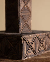 Tramp Art Dark Wood Matchstick Table Lamp, America, Early 20th Century - Lone Fox