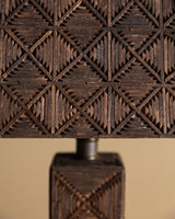 Tramp Art Dark Wood Matchstick Table Lamp, America, Early 20th Century - Lone Fox