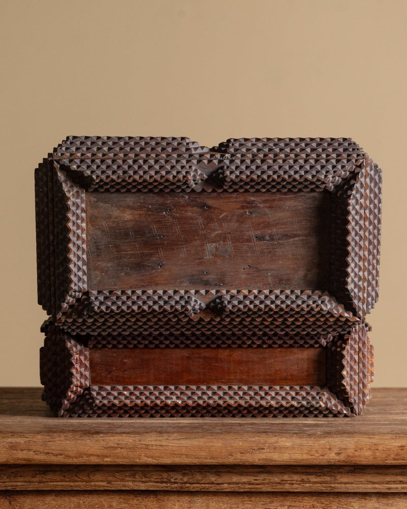 Tramp Art Dark Wood Rectangular Box, American, Early 20th Century
