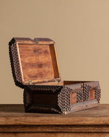 Tramp Art Dark Wood Rectangular Box, American, Early 20th Century - Lone Fox